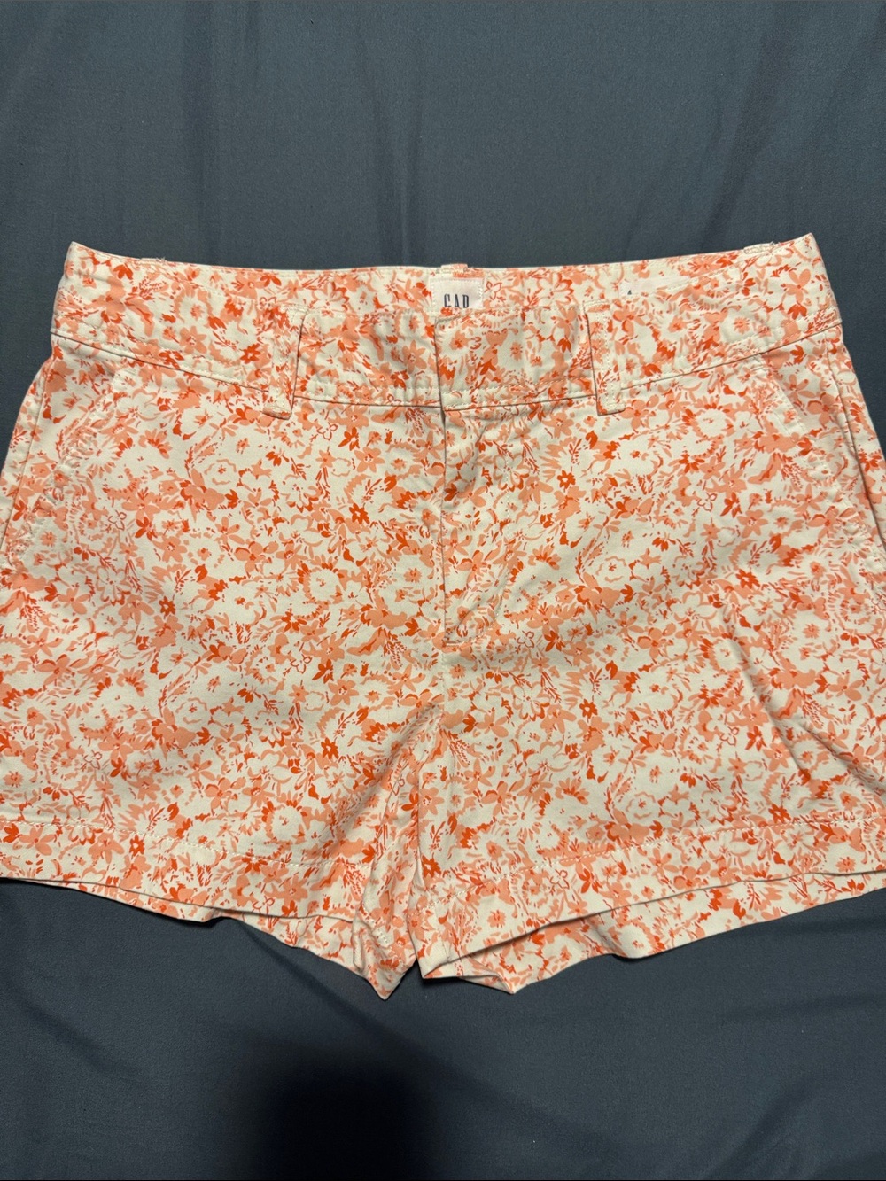 GAP High-Waist Cream Shorts with Orange Floral Print